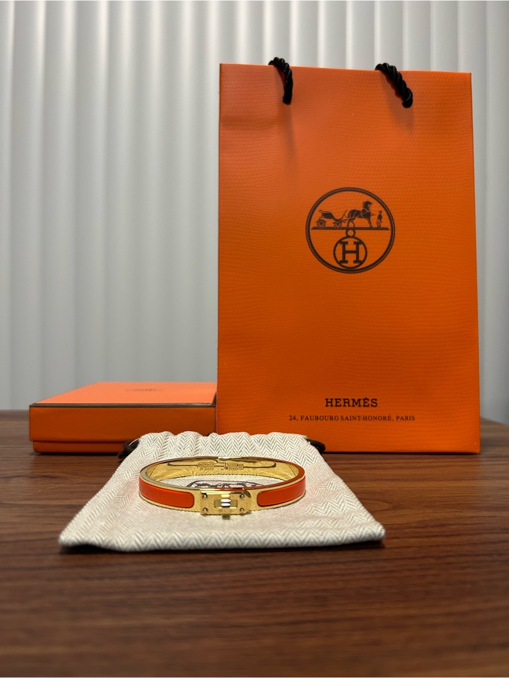 Hermes Mini Clic Kelly Bracelet Orange & Gold